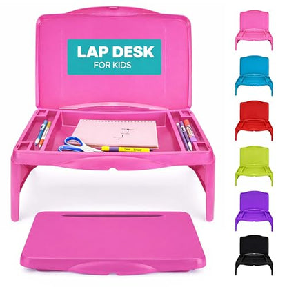 MAVOCRAFT Foldable Kids Lap Tray with Storage - Portable Lap Desk Kids & Adults - Kids Lap Desk for Breakfast in Bed, Serving Tray, Car Desk & Gaming (Pink) - color: Pink