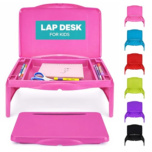 MAVOCRAFT Foldable Kids Lap Tray with Storage - Portable Lap Desk Kids & Adults - Kids Lap Desk for Breakfast in Bed, Serving Tray, Car Desk & Gaming (Pink) - color: Pink