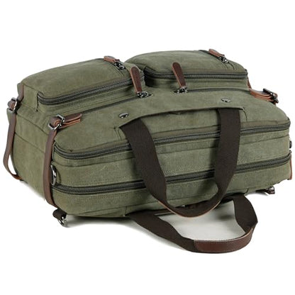 CROCOD 3 In 1 Canvas Convertible Laptop Bag for Men Women, 17.3 inch Laptop Messenger Bag Work Briefcase, Computer Shoulder Bag for Travel Business Office (Green, 17.3 Inch) - color: Green