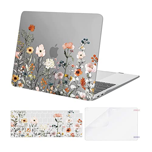 MOSISO Compatible with MacBook Air 13 inch Case M1 2022-2018, Grey | Retina Display, Plastic Garden Flowers Hard Shell&Keyboard Cover&Screen Protector, Release A2337 M1 A2179 A1932 - color: Grey