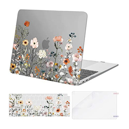 MOSISO Compatible with MacBook Air 13 inch Case M1 2022-2018, Grey | Retina Display, Plastic Garden Flowers Hard Shell&Keyboard Cover&Screen Protector, Release A2337 M1 A2179 A1932 - color: Grey