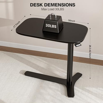 Muvai Overbed Bedside Table with Hidden Casters,30 Inches Adjustable Height Pneumatic Mobile Laptop Standing Desk, Rolling Computer Table for Home & Hospital Use ，Black 30" W x 17.7" D - color: Black