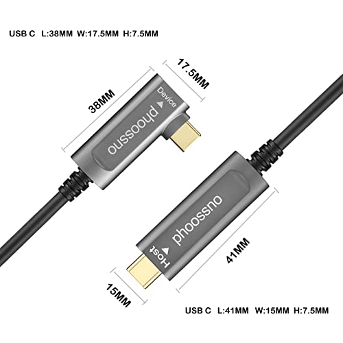 phoossno USB C to C Fiber Optical Cable USB 3.1Type C Angle Cable 10Gbps 33FT Compatible with Microsoft Azure Logitech Camera Aver &Vaddio & Barco ClickShare Touch Screen Kinect Intel RealSense - size: 10M C-C Right 90