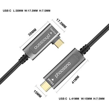 phoossno USB C to C Fiber Optical Cable USB 3.1Type C Angle Cable 10Gbps 33FT Compatible with Microsoft Azure Logitech Camera Aver &Vaddio & Barco ClickShare Touch Screen Kinect Intel RealSense - size: 10M C-C Right 90