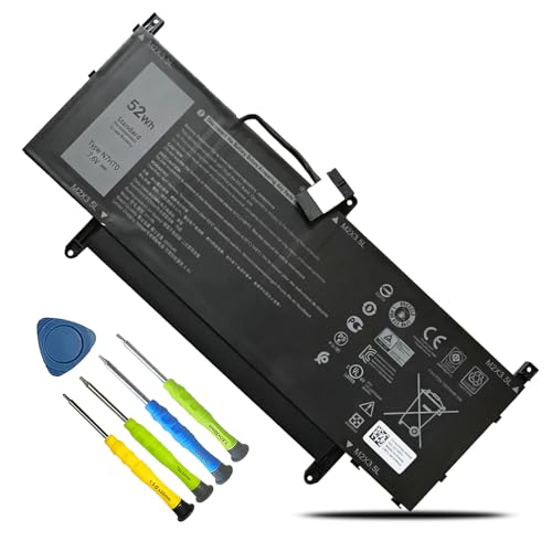 52Wh N7HT0 Laptop Battery Replacement for Dell Latitude 9510 9520 Latitude 9520 2-in-1 Series 08NFC7 V5K68 TVKGH N2NLL 7.6V 6500mAh 4-Cells (12 pin) - size: 10.39*4.74*0.37inch N7HT0