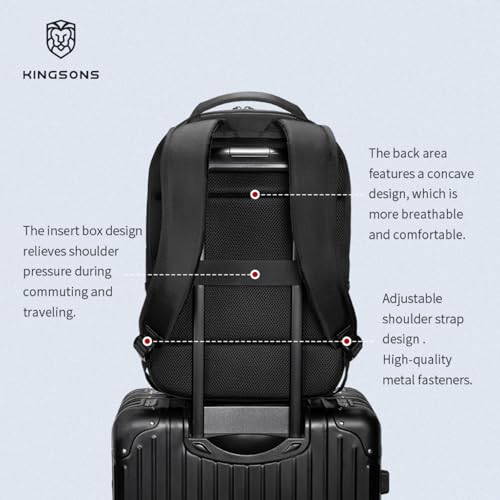 Kingsons 15.6 Inch Laptop Compartment Backpack for Men,Waterproof Slim Durable Business Backpack for Work，Travel (KS25458-Black-US-1) - color: Ks25458-black-us-1