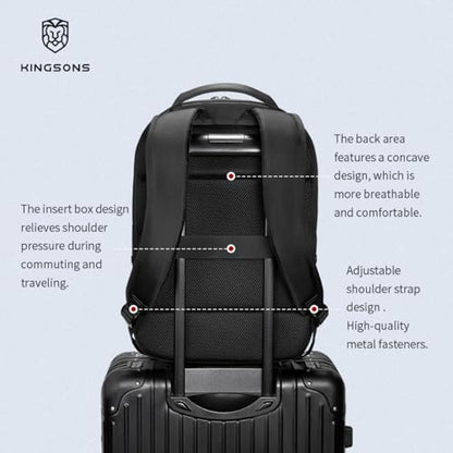 Kingsons 15.6 Inch Laptop Compartment Backpack for Men,Waterproof Slim Durable Business Backpack for Work，Travel (KS25458-Black-US-1) - color: Ks25458-black-us-1