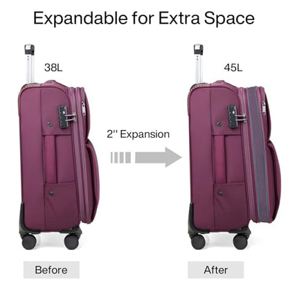 Hanke Softside Expandable 20 Inch Carry On Luggage with Wheels Airline Approved, TSA Luggage Lightweight Rolling Suitcases for Travel Carry On Bag(Purple) - color: Purple, size: 20 Inch Carry on