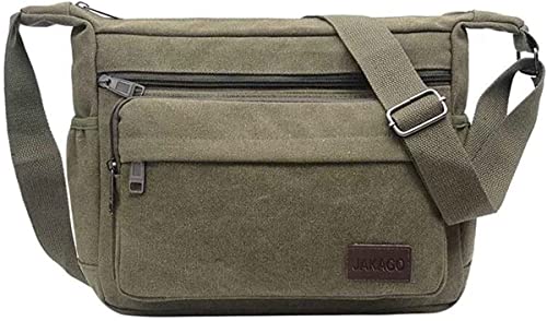 JAKAGO 13" Canvas Messenger Bag Multi Pockets Cross body Bag for Daily Use Satchel Bag for Business Travel - color: Green, size: Medium