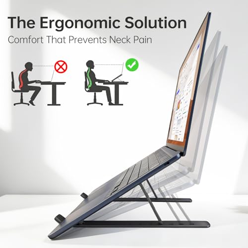 EJAY Laptop Stand for Desk, Aluminum Adjustable Laptop Riser & Ventilated Holder, Foldable Portable Computer Stand for 10-15.6 inch Laptops (Black) - color: Black