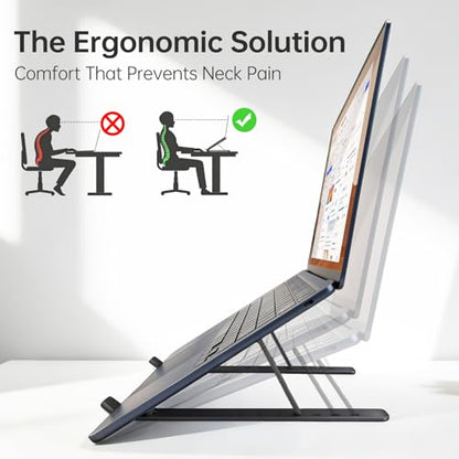 EJAY Laptop Stand for Desk, Aluminum Adjustable Laptop Riser & Ventilated Holder, Foldable Portable Computer Stand for 10-15.6 inch Laptops (Black) - color: Black