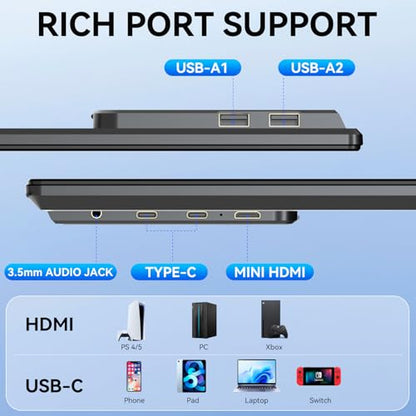 Portable Monitor, 24 inch 1080P FHD 100Hz Laptop Screen Extender, Large Gaming Monitor IPS Display for Laptop, Desktop, MacBook, PS4/5 with Kickstand VESA Compatible