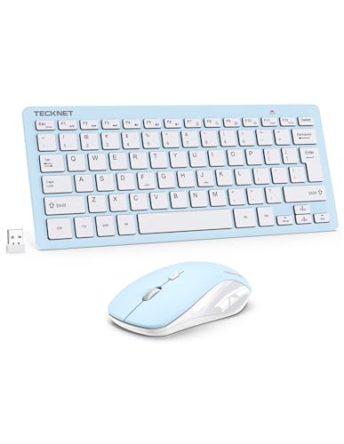 TECKNET Wireless Keyboard and Mouse Combo, Mini Cordless Computer Keyboard and Mouse Set 2.4GHz, Silent Adjustable 1600 DPI, Quiet Click, Lag-Free for Computer, Laptop, PC, Windows, Mac, Chrome OS - color: Blue & White