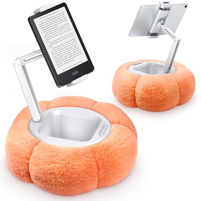 CreaDream Pumpkin Tablet Pillow Stand, Adjustable Pillow Stand for Lap Bed | Detachable Snack Bowl, Fits 4.7"-13" Kindle, Tablets, iPad, Soft Plush Fabric, for Reading and Relaxation on Bed, Couch - color: Orange