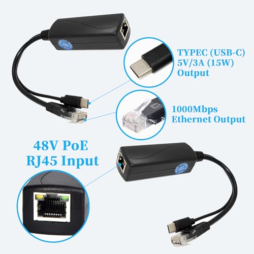 2.5G Type C PoE Splitter 5V/3A, 48V PoE to USB-C 5V/3A 15W Output, 2.5Gbps Ethernet Comply IEEE802.3af/at, Plug and Play for Smart Home - style: TYPEC0503G-X TYPE-C 5V/3A