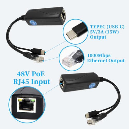 2.5G Type C PoE Splitter 5V/3A, 48V PoE to USB-C 5V/3A 15W Output, 2.5Gbps Ethernet Comply IEEE802.3af/at, Plug and Play for Smart Home - style: TYPEC0503G-X TYPE-C 5V/3A