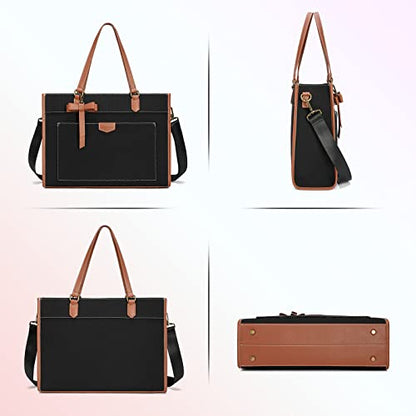 Keyli 3pcs Laptop Bag for Women,15.6 Inch Canvas Tote Bag Work Bags Large Business Computer Briefcase Shoulder Handbag Purse - color: Black_3pcs