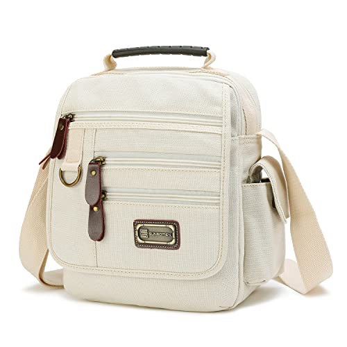 Mens bag Canvas Shoulder Bag Small Messenger Crossbody Bag Work Bag Vintage Multi-function - color: White