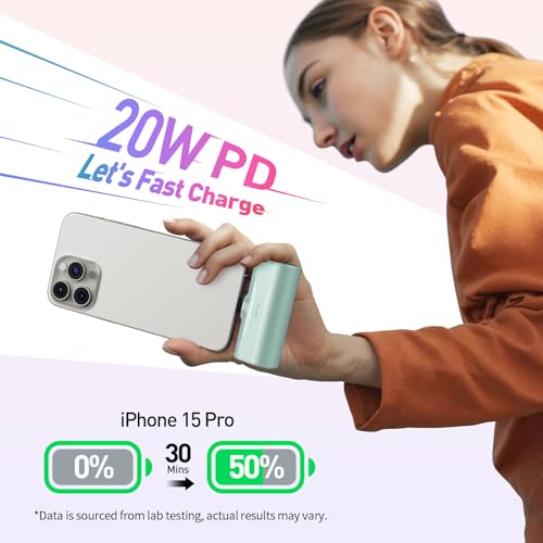 iWALK Portable Charger for iPhone 17/16/15 USB-C Small Power Bank 20W 4,500mAh Fast Charging Battery Pack Compatible with iPhone 15/16/17 Plus/17 Pro/17 Pro Max, Samsung Galaxy S25/S24/S23 Android - color: Mint-Green
