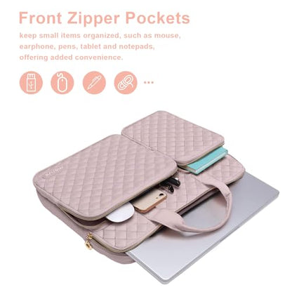 MOSISO 360 Protective Laptop Case 13.3 inch, 13-13.3 inch Laptop Sleeve | Compatible with MacBook Air/Pro 13/Pro 14,HP Dell ASUS Lenovo, Square Quilted Bag with 2 Pockets&Handle&Belt, Pink - color: Pink, size: 13.3 inch