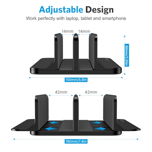 OMOTON Vertical Laptop Stand [Updated Double Version], Desktop Aluminum Mac Book Stand with Adjustable Dock Size, Fits All Mac Book, Surface, Chrome Book and Gaming Laptops (Up to 17.3 inch) (Black) - color: Black