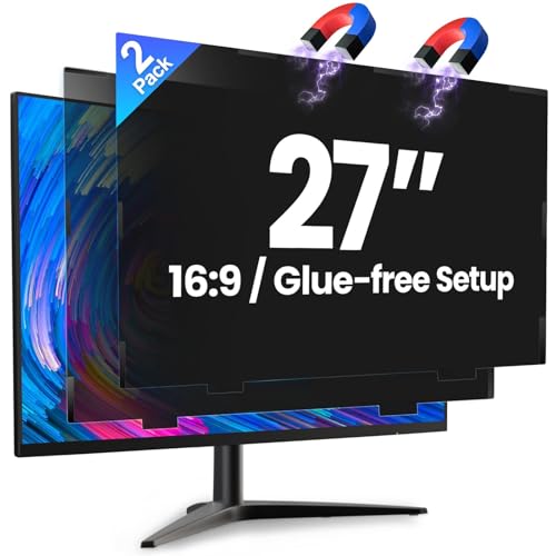 2 Pack 27 Inch Magnetic Computer Privacy Screen for Monitor 16:9 Aspect Ratio, Anti Blue Light Computer Screen Privacy Shield, Removable Anti Glare Screen Protector for Dell HP Lenovo ASUS LG Acer Samsung Monitors - size: 2 Pack 27" (16:9)