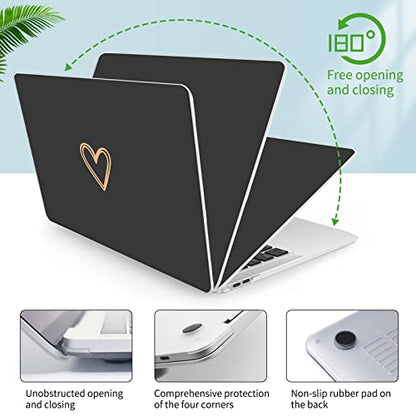 Seorsok Compatible with MacBook Air 13 Inch Case 2020 2019 2018 Release A1932 A2179 M1 A2337 Touch ID, Gold&Cute Heart Pattern Plastic Hard Shell Case with Keyboard Cover,Black - color: Black(heart)