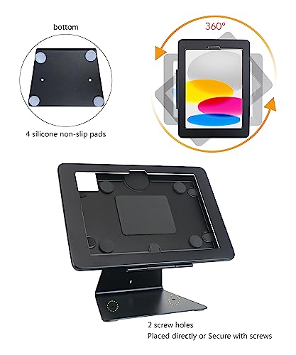 Desktop Anti-Theft Security Stand Holder for 2025 iPad 11" (A16) 11th/ 2022 iPad 10.9" 10th Gen.,with Lock and Key,Flip &360°Rotating Horizontal or Vertical Design(Black)