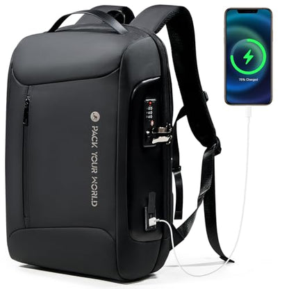 Anti-Theft Backpack, 15.6 Inch Laptop Backpacks for Men, Black | Business Backpack with USB Charging Port, Water Resistant Travel Laptop Backpacks for Work, Travel, Business Trip