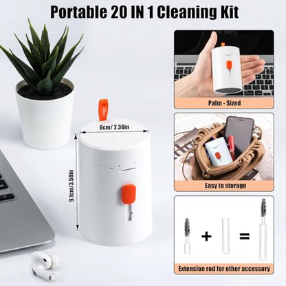 20-in-1 Laptop Phone Screen Earbud Cleaning Kit, Keyboard Cleaner Kit, Keyboard Cleaning Kit with Electronic Cleaning Brush Spray for Airpods Pro, iPad, iPhone Pro, Camera, Computer Cleaning - color: WHITE
