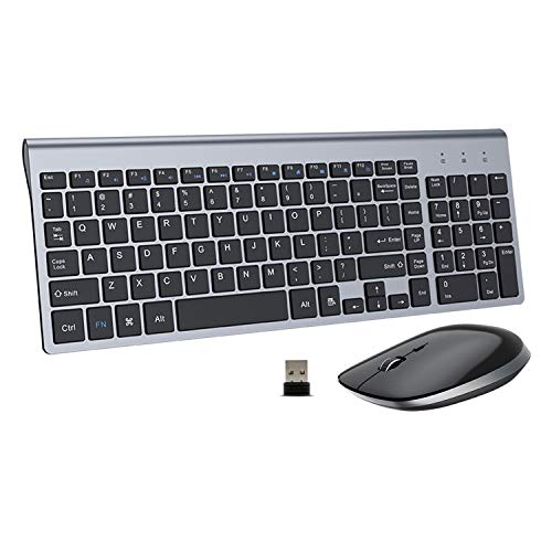 Keyboard and Mouse Wireless, Slim Flat for Laptop PC Black Grey | Silent Quiet, Low Profile Thin, 14.5 Inch Portable Full Size, with 10 Key, 2.4G USB, Home Office, Windows Laptop Computer - color: Black Grey