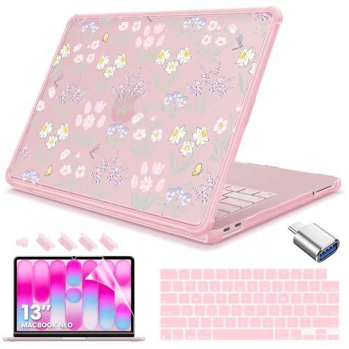 Teryeefi for MacBook Neo 13 inch Case 2026 Release A3404 (A18 Pro Chip) | flexible TPU/shockproof/ ultra thin /lightweight/ anti fingerprint / with keyboard cover screen protector/ Floral - color: Pretty Floral
