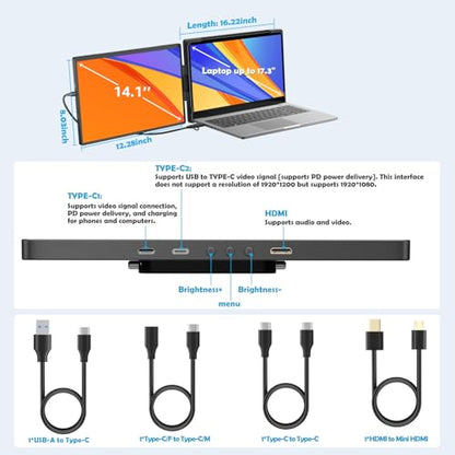 14.1-inch 2K Portable Dual Laptop Monitor Extender (with USB Docking Station) 2240x1400 QHD IPS Foldable Plug and Play Travel Home Office Second Screen Compatible with HDMI,USB-A and USB-C - style: 1*14.1" 2K