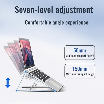 Desktop Laptop Stand, iPad Stand, Aluminum Alloy, Portable Foldable, 7 Level Adjustable, Ergonomic, Suitable for Laptops up to 18 Inches, Easily Put it in Bag and Use Anywhere - color: Full silicone Sliver