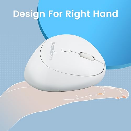 Perixx PERIMICE-719W Wireless Portable Vertical Mouse - Silent Clicks - Right-Handed Design - White - style: Wireless White