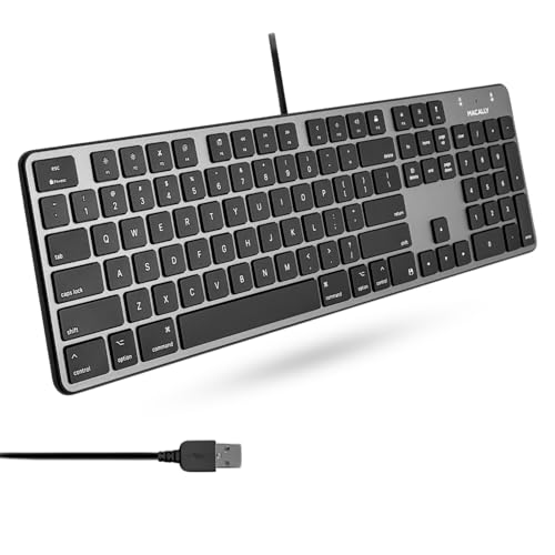 Macally Slim USB Wired Keyboard for Mac - Compatible Full Size Apple Keyboard with 104 Key Layout & 16 Shortcut Keys - Scissor Keycaps for Tactile Typing for Mac mini, MacBook Pro/Air, iMac - color: Space Gray
