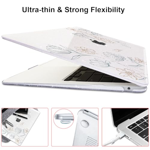 Compatible with MacBook Air 13 Inch M1 Case 2021 2020 2019 2018 Release A2337 A2179 A1932 Touch ID, Shiny Crystal Pattern Plastic Hard Shell Case for MacBook 13 inch Air M1, Line Flower - color: Line Flower