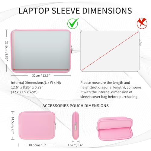 RAINYEAR 13 Inch Laptop Sleeve Case with Accessories Pouch, Compatible with 13.3" MacBook Air/Pro M1 M2 M3 M4 M5 A3449 A3240 A3113 A2681 A2338 (Pink) - color: Pink, size: 13"