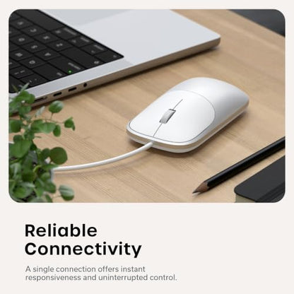 Satechi Slim LX Wired Mouse, Aluminum USB-C Design, Silver | Quiet click performance, for Mac and PC setups - color: Silver