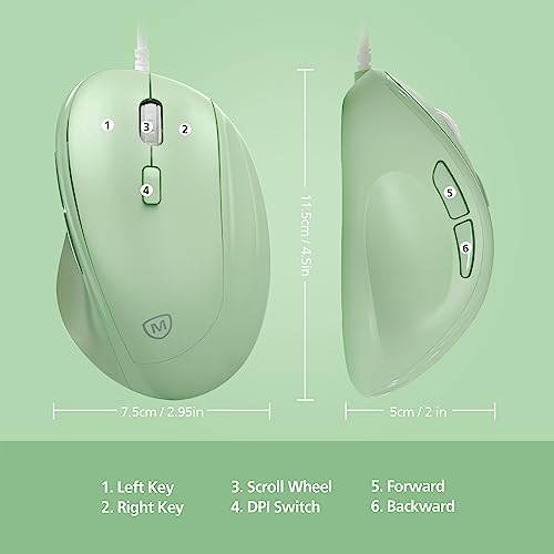 Micropack Ergonomic Mouse Wired for Laptop, PC Computer and Desktop, Ergo Mouse Vertical with Silent Clicks, Up to 3200 DPI Adjustable Mouse Sensitivity, Green - color: Green, size: Wired