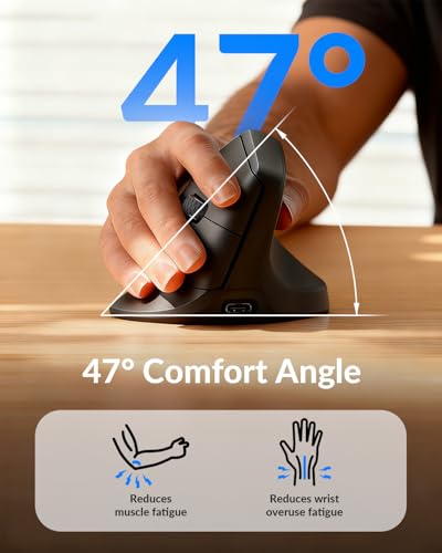 Keychron M5 8K Vertical Ergonomic Mouse Wireless, 2.4 GHz/Bluetooth 5.3/Wired Computer Mice Rechargeable, 5 Levels Up to 30K DPI with Programmable Buttons for Laptop macOS/Windows - Black - size: PixArt 3950 (8K Polling Rate)