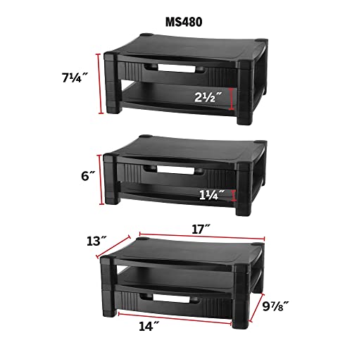 Kantek Two-Level Monitor Stand, 17" X 13.25" X 3.5" To 7", Black, Supports 50 Lbs - style: Two Level with Drawer