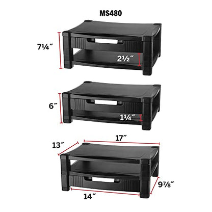 Kantek Two-Level Monitor Stand, 17" X 13.25" X 3.5" To 7", Black, Supports 50 Lbs - style: Two Level with Drawer
