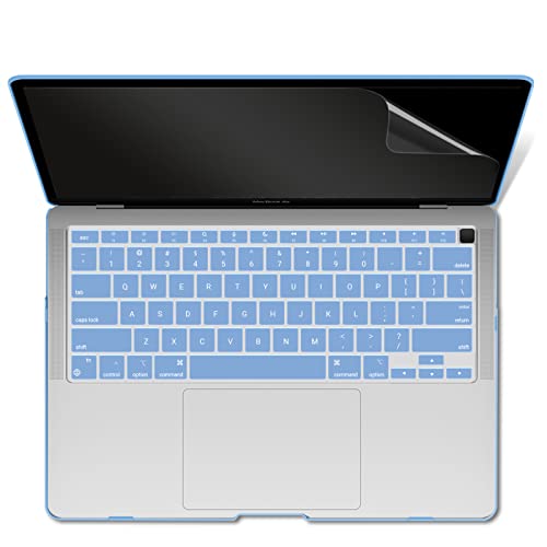 IBENZER Compatible with New MacBook Air 13 inch case 2022 2021 2020 M1 A2337 A2179 A1932, Hard Shell Case&Keyboard Cover&Screen Film for Mac Air 13 with Touch ID (2018-2022), Airy Blue, AT13ARBL+2 - color: Airy Blue