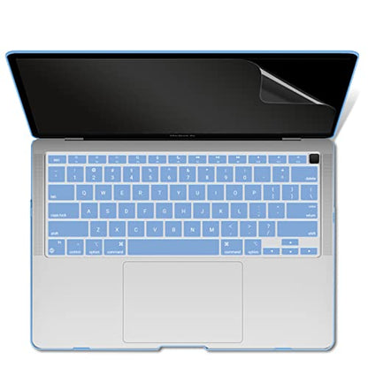 IBENZER Compatible with New MacBook Air 13 inch case 2022 2021 2020 M1 A2337 A2179 A1932, Hard Shell Case&Keyboard Cover&Screen Film for Mac Air 13 with Touch ID (2018-2022), Airy Blue, AT13ARBL+2 - color: Airy Blue