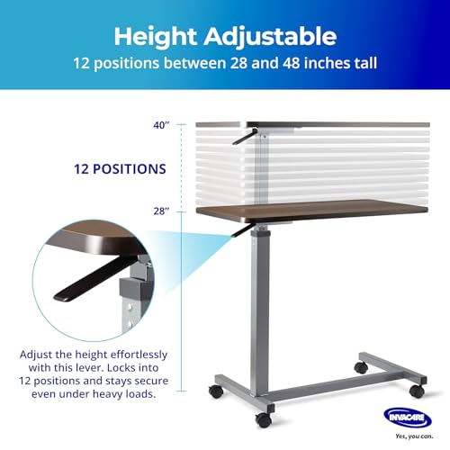 Invacare Bed Table, Height Adjustable Overbed Table, Hospital Bedside Table, Medical Rolling Desk with Wheels, Waterproof Medical and Home Use L-Shaped Steel Base Over Bed Tray Table - style: Non-Tilting Table