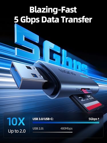 llano Micro SD Card Reader, 2 in 1 SD 3.0 Card Reader 5Gbps Photographers | USB-C Dual Slots Plug & Play Portable for MicroSD, SDHC, SDXC, iPhone 17/16/15, MacBook, iPad, Android, Computer