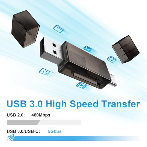 SD Card Reader Dual Slots,High-Speed USB 3.0+USB C Memory Card Reader Adapter - Supports SD/Micro SD/SDXC/SDHC/MMC,Compatible with Laptop,PC,iPad Pro,iPhone 16/15,Galaxy S25/S24/S23,Pixel 9 Pro/8/7/6