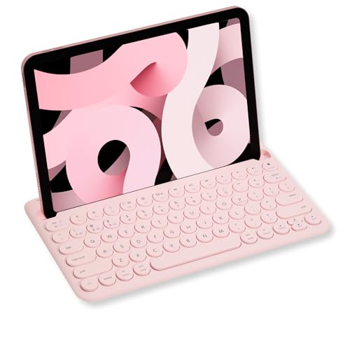 Macally Bluetooth Keyboard for iPad | Wireless Keyboard for Tablet, iPhone (Multi-Device, Built-in Stand, Rechargeable) Easy to Use and Cute Portable - color: Pink
