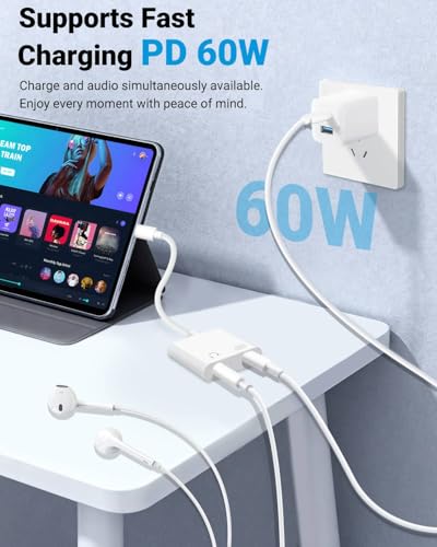 Seulliya USB C to 3.5mm Headphone Jack and Charger Adapter, 2-in-1 Audio & Fast Charging Splitter for Apple iPhone 17/16/15/Pro/Pro Max, iPad, Samsung, Pixel, and More 2Pack - color: White